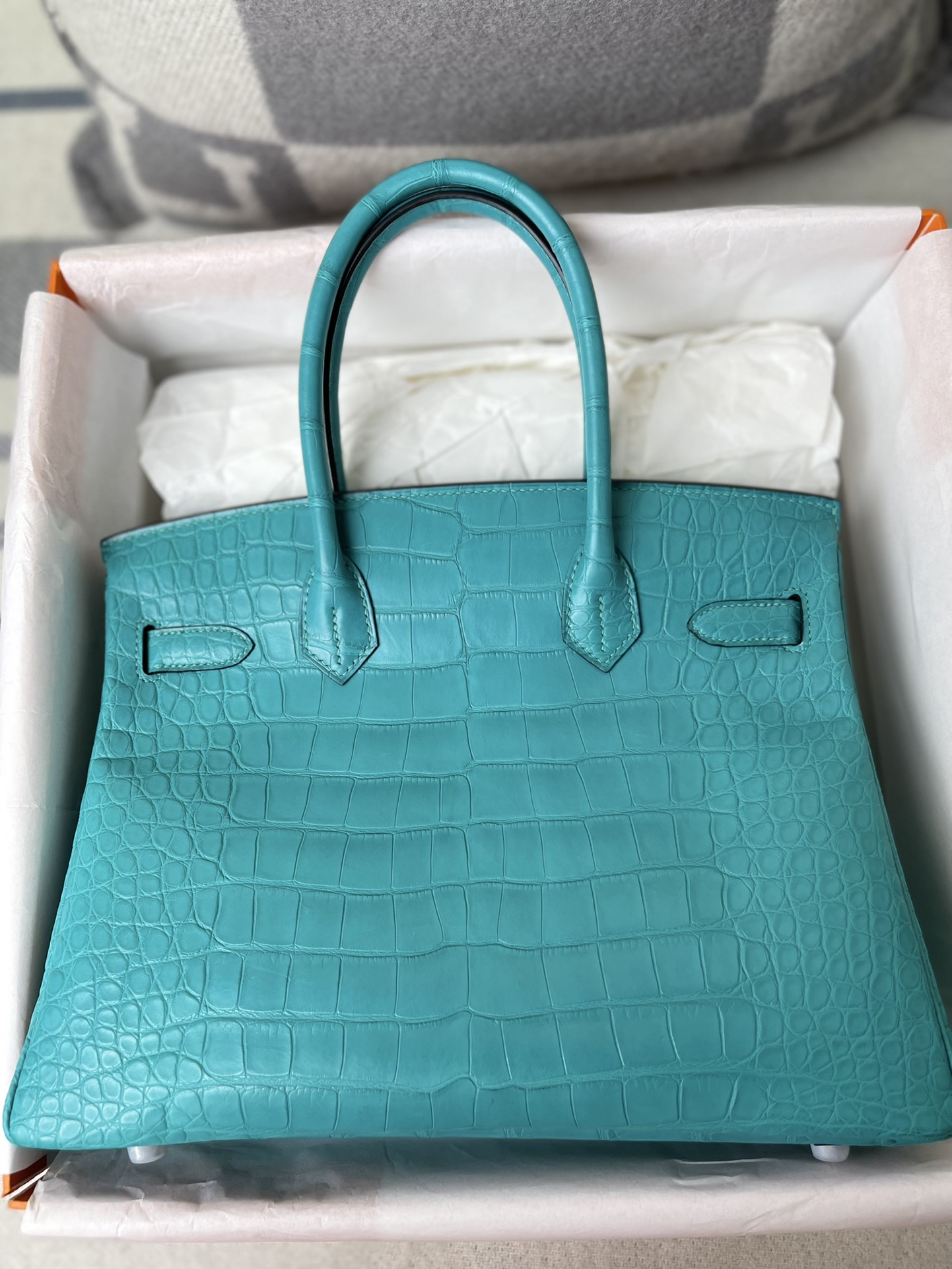 Hermes Birkin 30CM Handmade Bag In Blue Turquoise Crocodile Niloticus Matte Skin